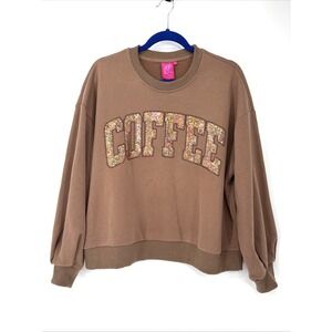 Queen Of Sparkles Sweatshirt Small Brown Sequined Coffee
